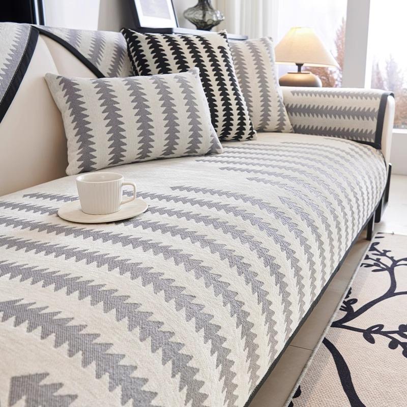 New Nordic Chenille Sofa Cushion Four Seasons Universal Sofa Cushion Non-slip L-shaped Sofa Cover Geometry Striped Couch Cover