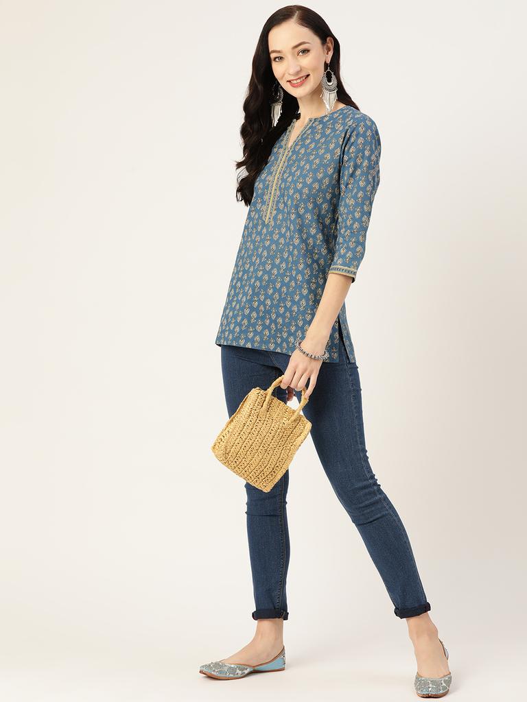 Blue Printed Cotton Kurti