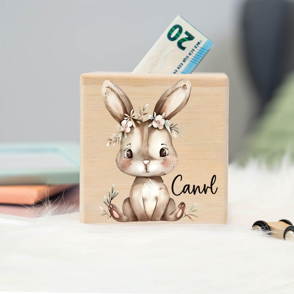 Personalised Piggy Bank Elephant Deer with Name Money Box Coin Collection Boxes Wooden Coin Bank Birthday Holiday Gift for Child