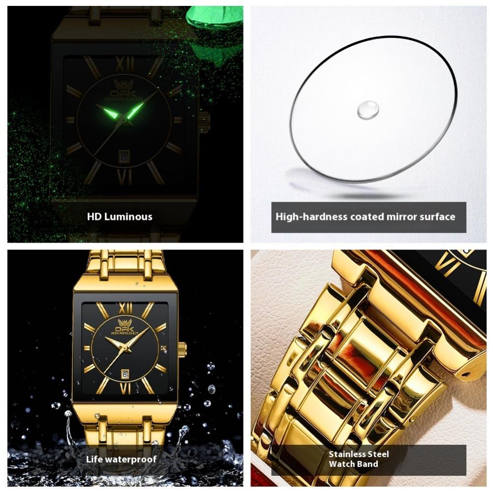 Square Men's Steel Strap Watch Business Calendar Quartz Waterproof Watch Watch