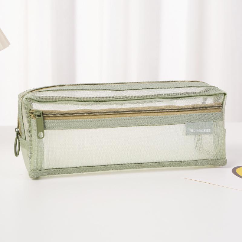 Double-Layer Transparent Mesh Pen Bag: Large Capacity Stationery Case for Students