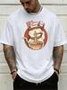 Vintage Japanese Lucky Cat Eating Raunisex Cartoon Graphic Print Unisexs Crew Neck Short Sleeve Tee Casual Daily Soft Basic Wear Top