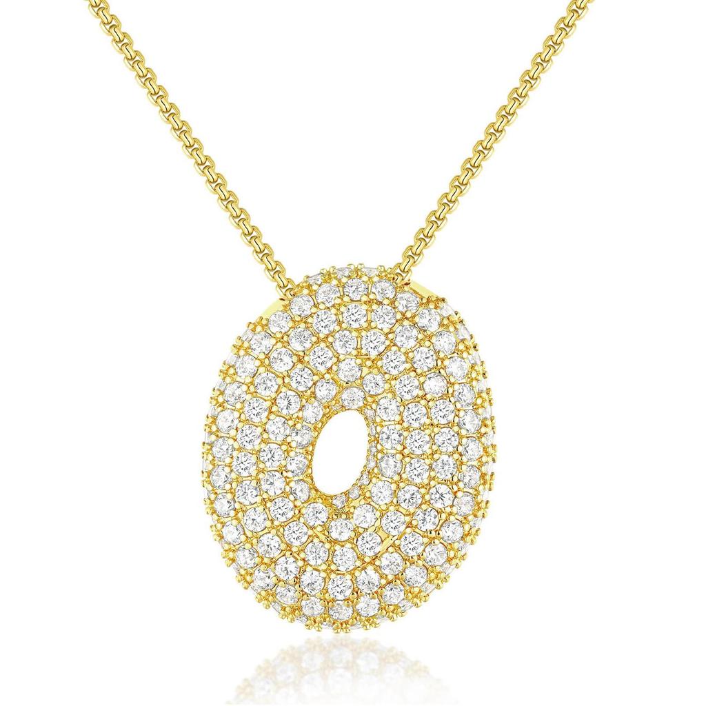 18K Gold 26-Letter Zircon Necklace with Copper Inlay
