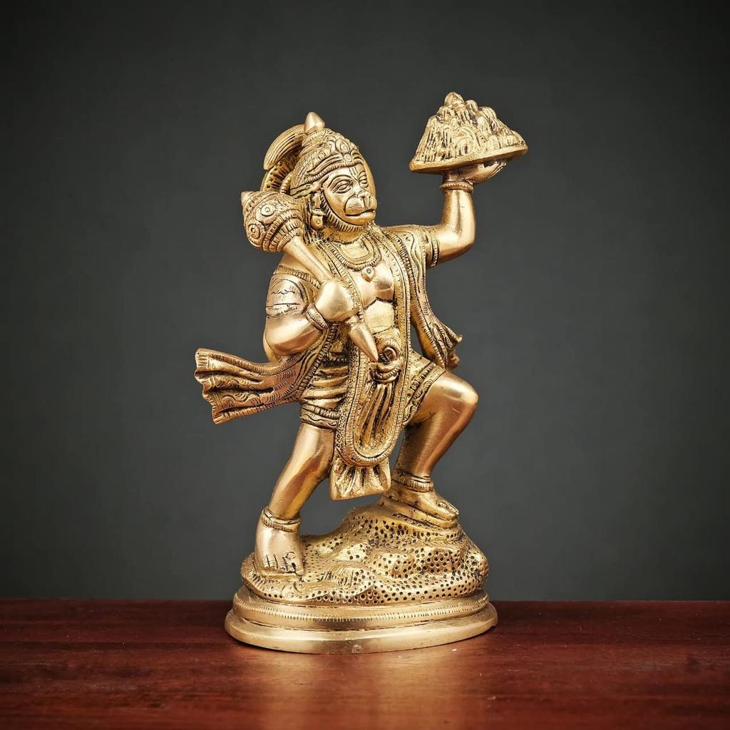 Lord Hanuman Ji Idol Holding Sanjeevi Booti Mountain Idol Decorative Figurine