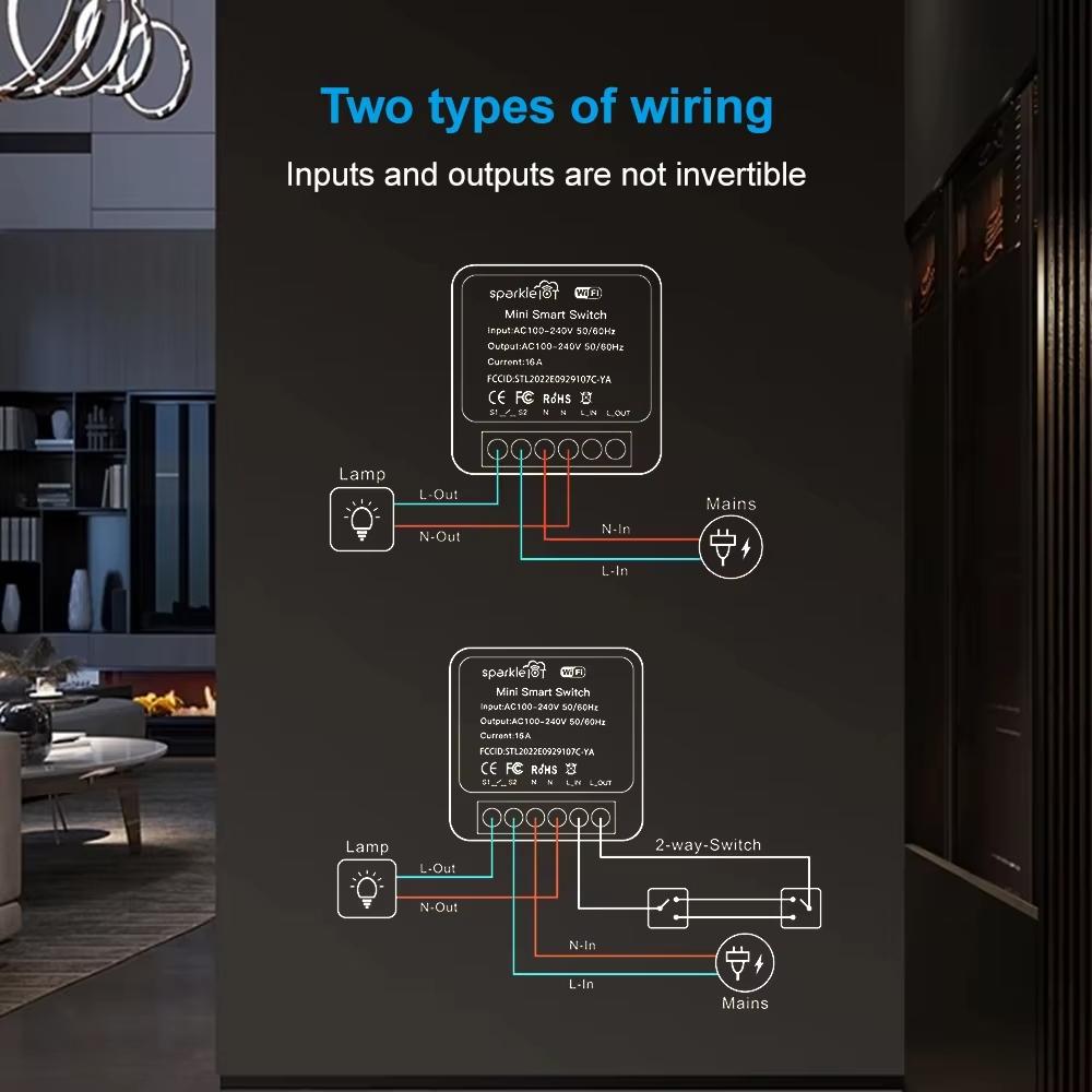 Work with Matter 16A WiFi mini Smart Switch Pass-through Disconnect Dual Control Outletorks Remote Control Timer HomeKit Alexa