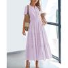 Women's Spring Summer Elegant V-Neck Ruched Waist Flared Long Sleeve Maxi Dress Fashion Casual Party Dress