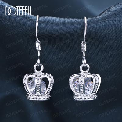 925 Sterling Silver Crown AAA Zircon Pendant Piercing Earrings Fashion Wedding Jewelry