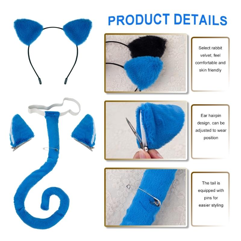 Kids Cats Costumes Set Cats Ears Headbands Tail Bowtie Tutu Skirt Animal Cosplay Costumes for Halloween Christmas Party