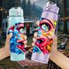 1PC Multicolor Abstract Face Graffiti Print 750ml Color Plastic Sports Water Bottle Leakproof Flip Straw Lid Suitable for Sports Office Home Use