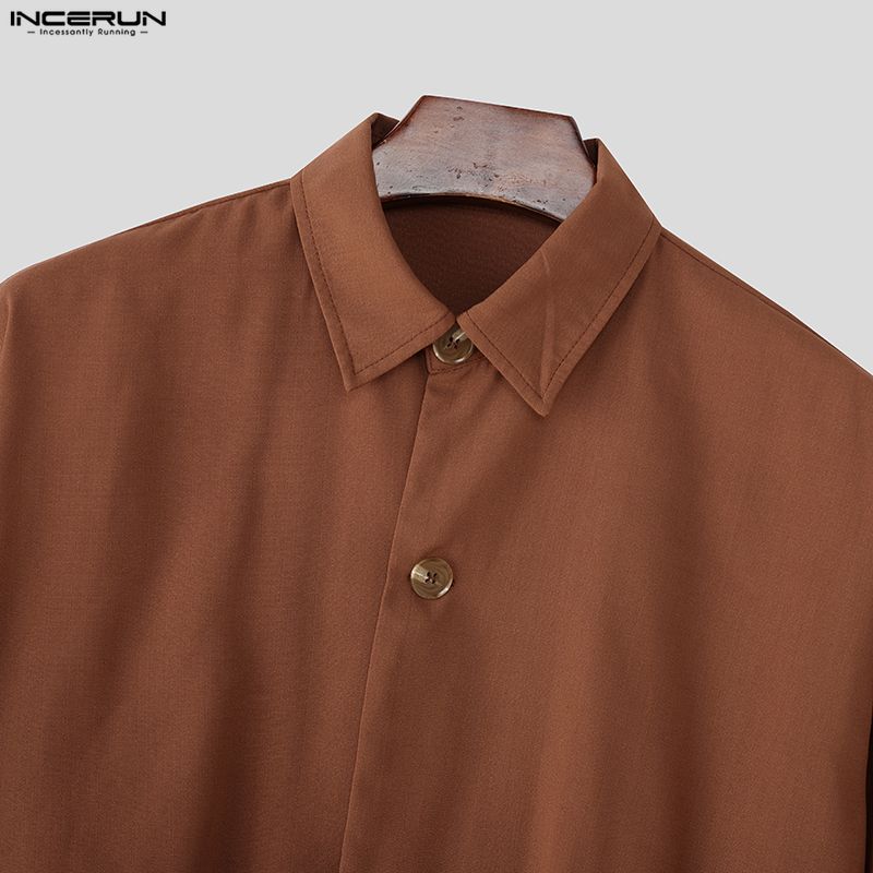 INCERUN Spring Men Lapel Neck Long Sleeve Buttons Casual Loose Thin Jackets Coats