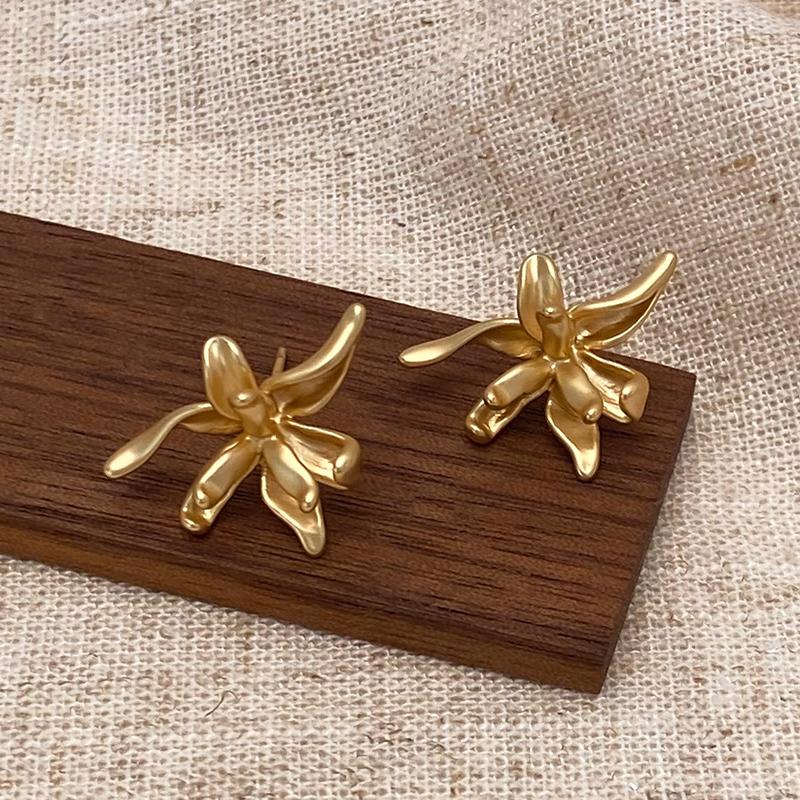 PONYKISS Sterling Silver Matte Flower Vintage Stud Earrings for Women Fine Minimalist Plant Accessories