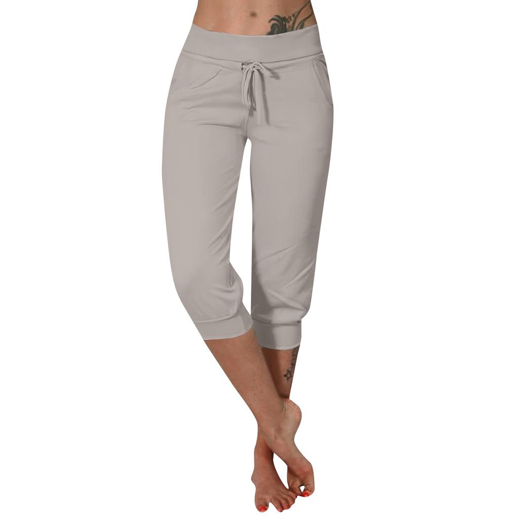 Women Casual High Waist Drawstring Capri Pants Stretchy Lightweight Soft Fabric Comfortable Fit Relaxed Style
