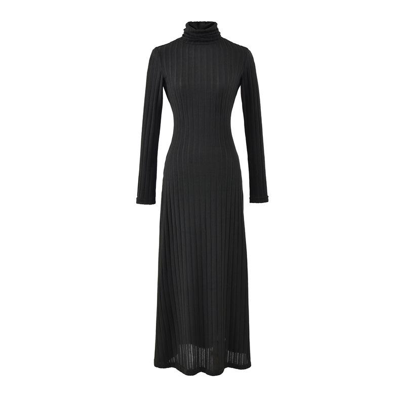 Elegant High Neck Long Sleeve A-Line Dress for Women - Spring/Autumn 2026 L чёрный