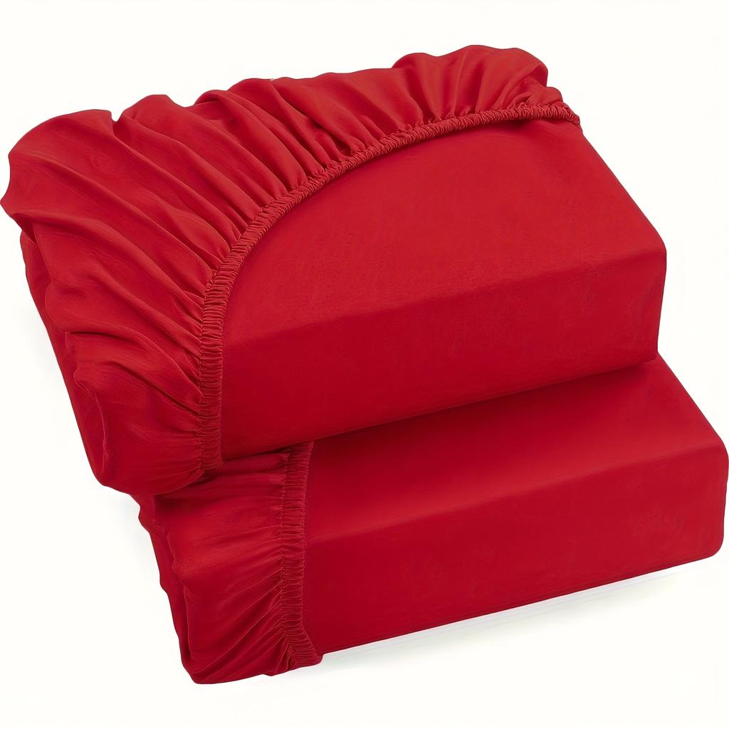 Pack of 2 Jersey Fitted Sheets Hypoallergenic & Breathable Bed Sheets with Elastic, 28cm Height, Allergy-Friendly,Machine Washable,Solid Color Bedding