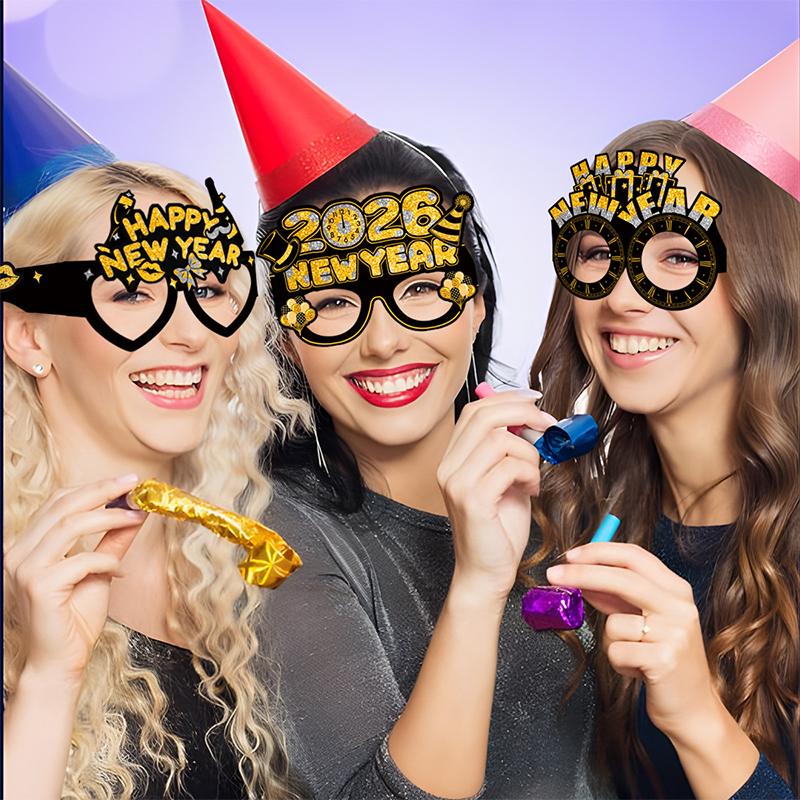 2026  Year Paper Glasses 6/12Pcs Festive  Year'S Eve Party Glasses Fun Po Props Party Eve Decoration Universal Size