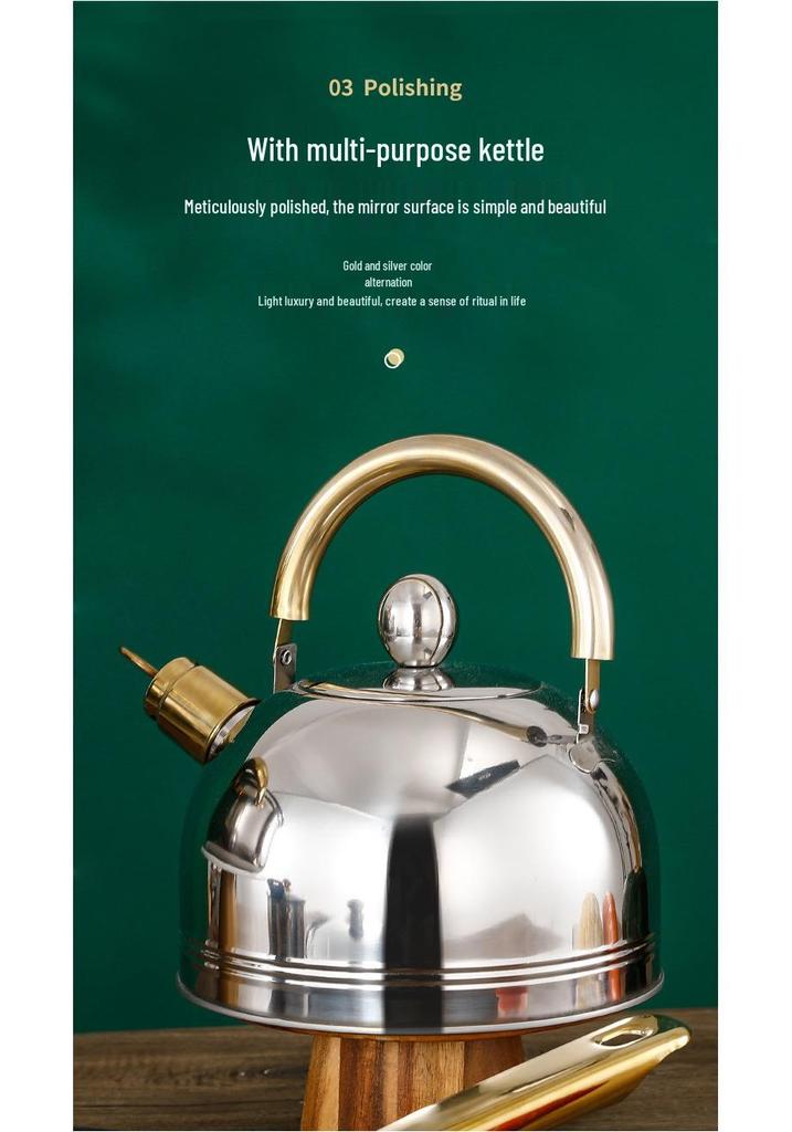 12-Piece Non-Stick Stainless Steel Cookware Set with Gold Handles and Kettle