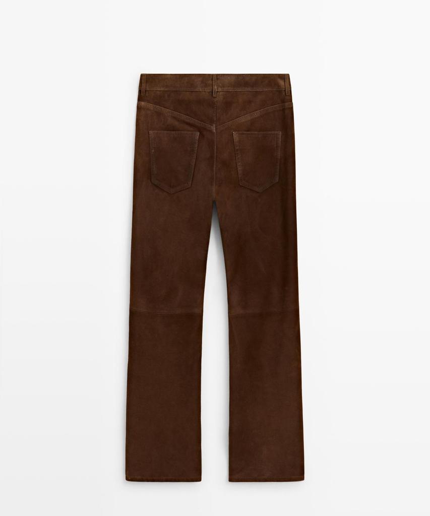 Masimodutti Cropped Suede Leather Pants With Drawstring Detail