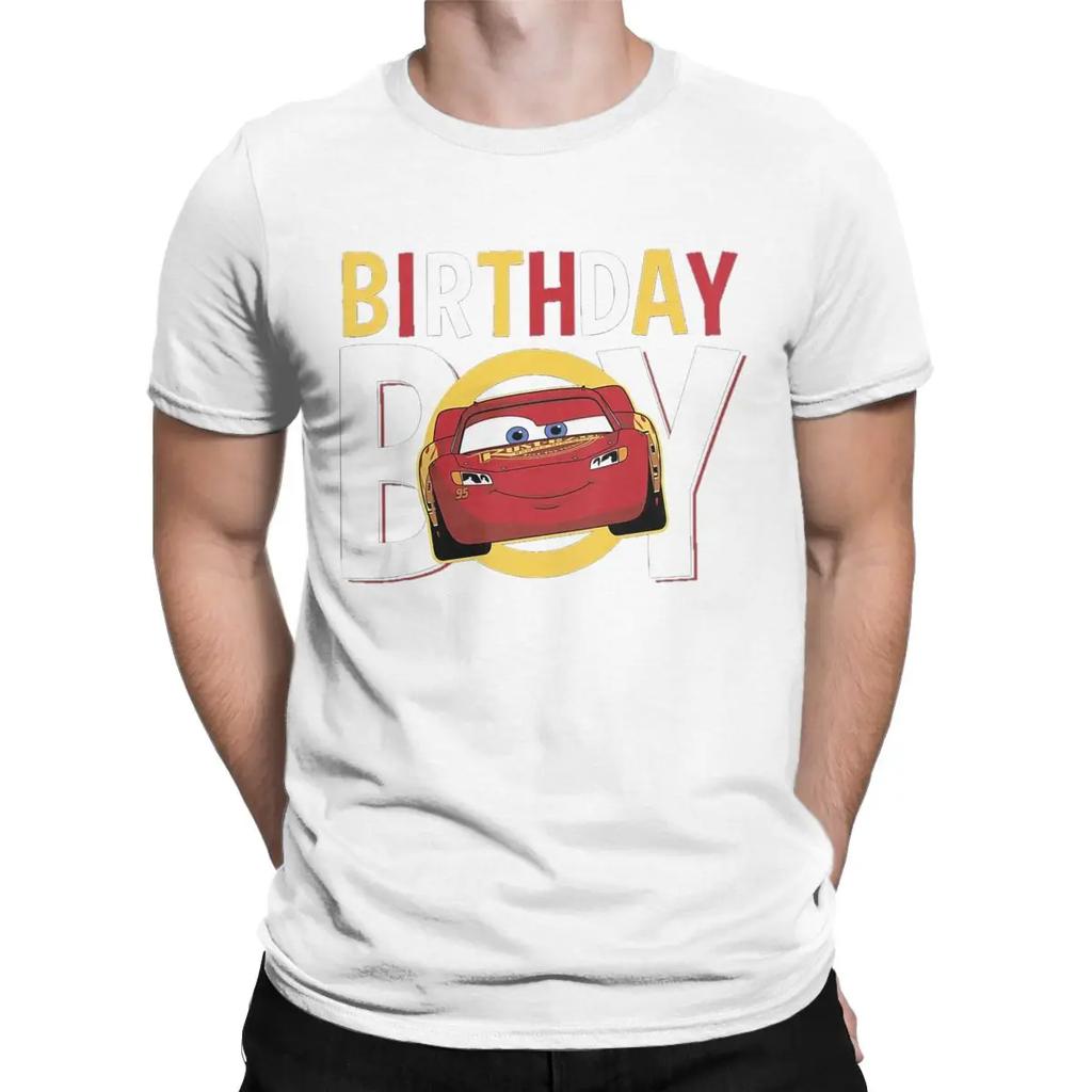 Pixar Cars Birthday Boy Lightning McQueen Men T Shirt Vintage Tee Shirt Short Sleeve Crew Neck T-Shirts 100% Cotton Idea Tops