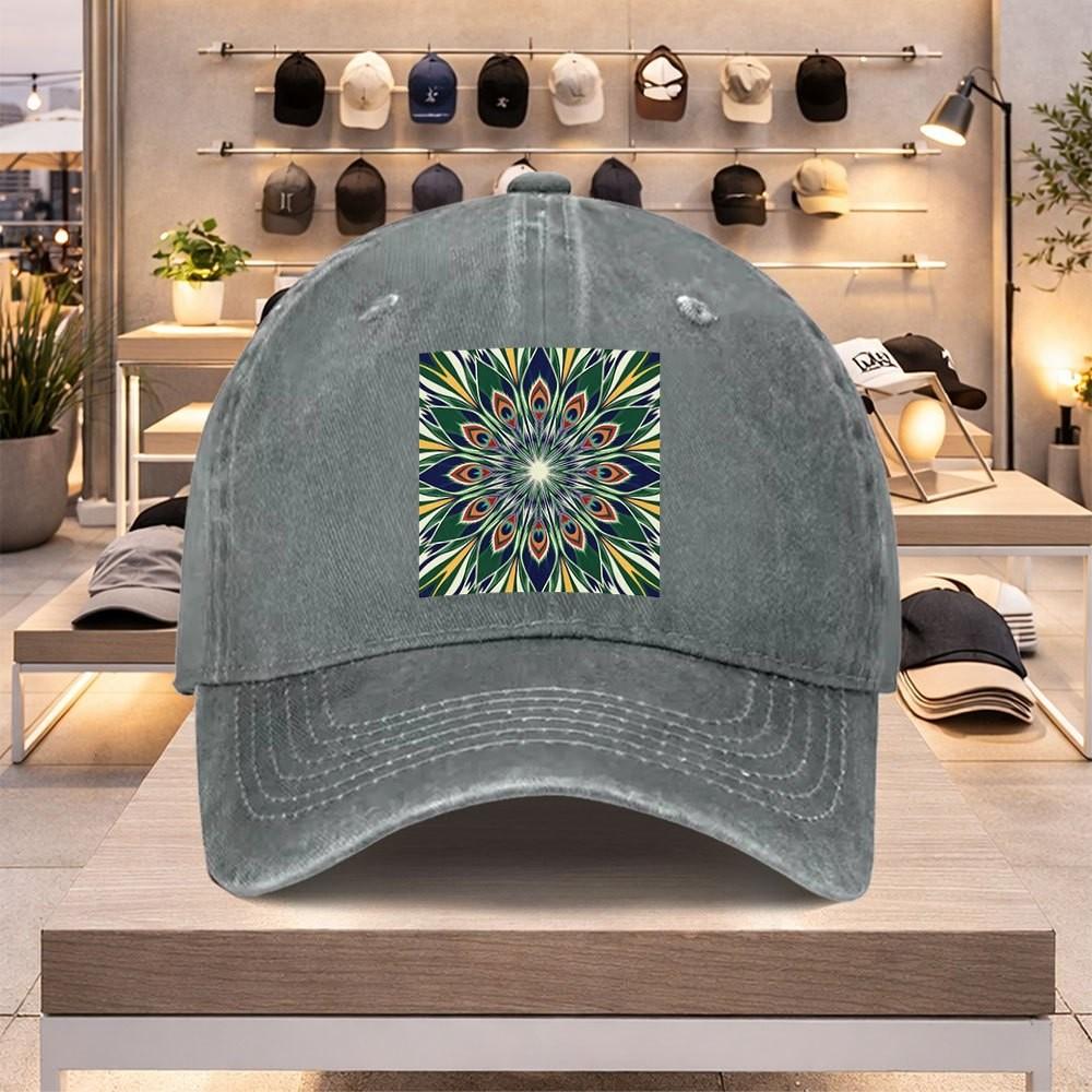 Mandala Art Print Washed Cotton Baseball Cap Adjustable Streetwear Style Unisex Hat