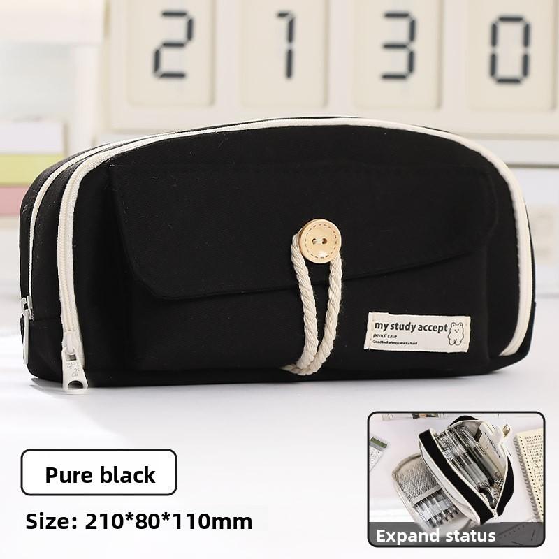Canvas Pencil Case For Girls With Large Capacity And Simple Design For School And Stationery Storage