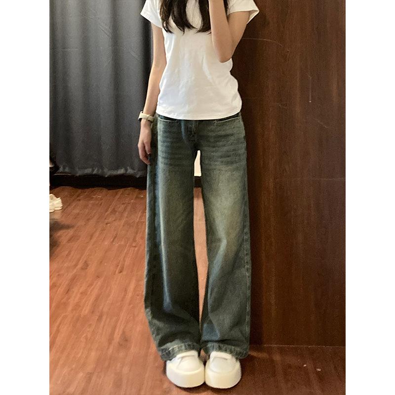 

Женские ретро зеленые джинсы с высокой талией и широкими штанинами - Большой размер, Стройнящие, Осень/Зима. L зелёный