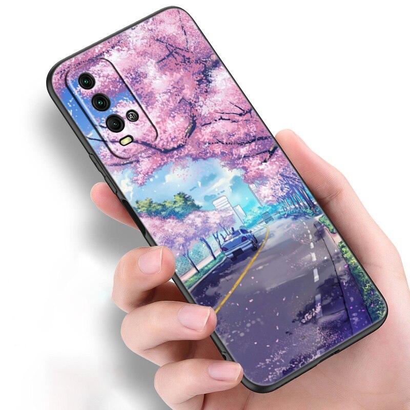 Japan rosa sakura anime mädchen Silikon Telefon Fall Für Xiaomi Redmi Hinweis 11 10 9 8 Pro 11T 10T 10S 9S 8T 9 9A 9C 9T Schwarze Abdeckung