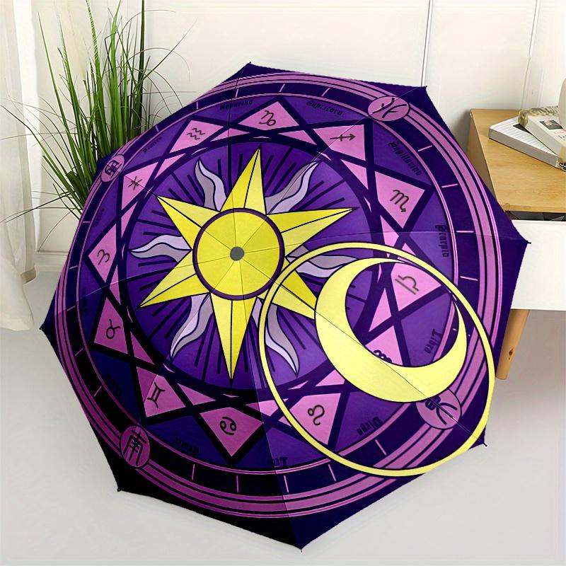 Круглая наклейка со знаком Зодиака Декаль с дизайном Астрологии для ноутбука, телефона или планшета Зонт, Портативный складной в 3 сложения компактный зонт для мужчин и женщин, S28
