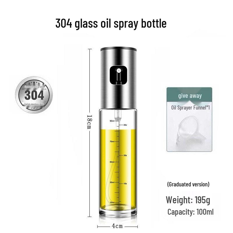 260ml Glass Press-Type Oil and Water Spray Bottle - Non-Drip, Transparent Kitchen and Watering Can.