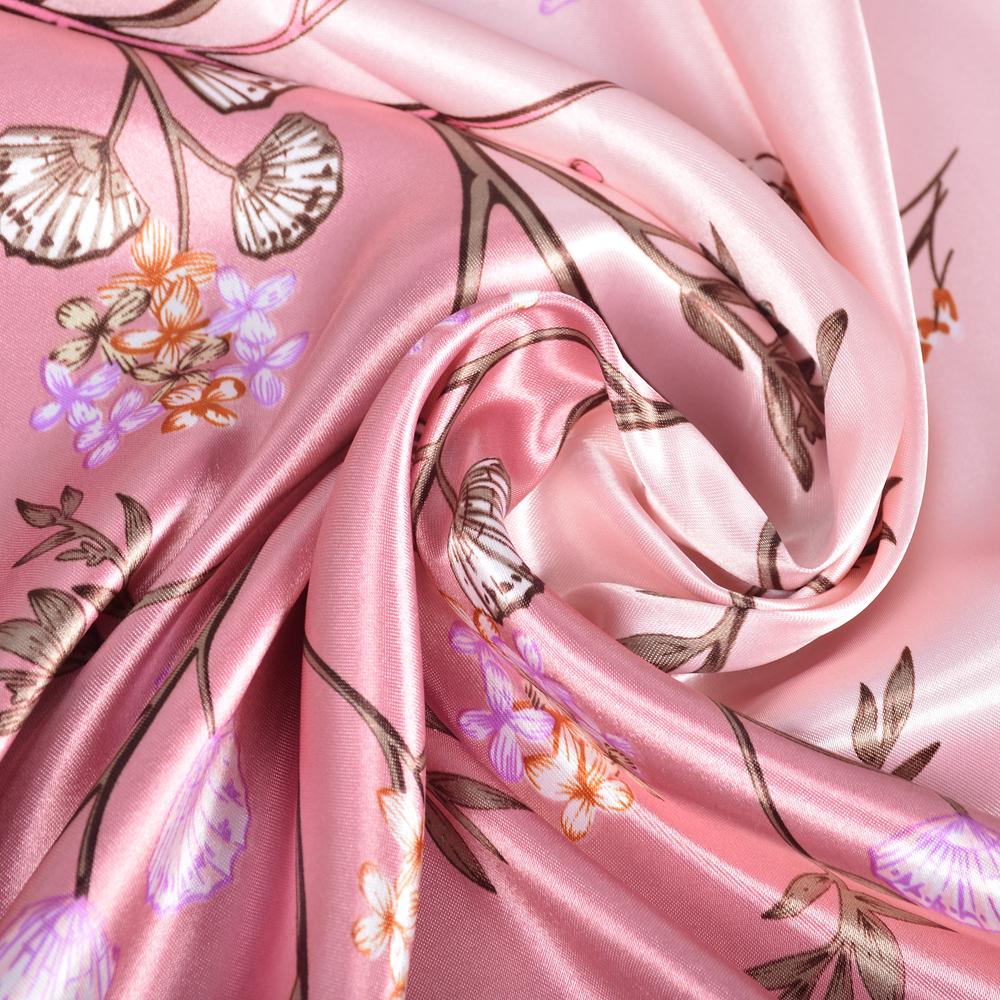 Pink New Silk Shawl Scarf Women Fashion Elegant Floral Square Satin Scarves Fouldard Fall Winter Neck Scarves Hijiabs