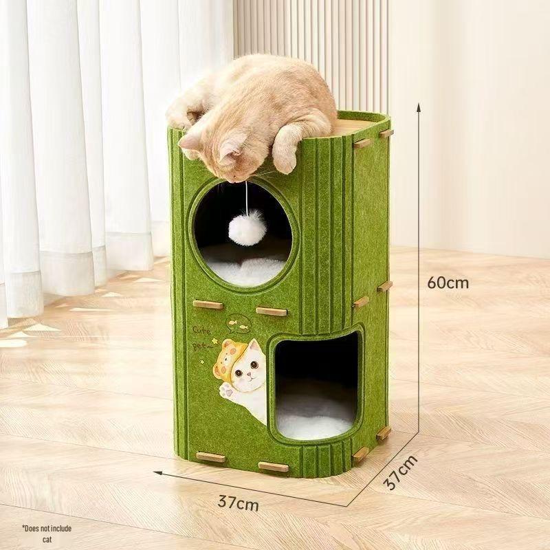 Elegant Multi-Layer All-Season Cat Tree with Enclosed Hideaway and Scratching Board