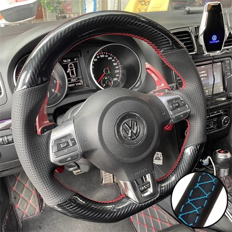 DIY Auto Lenkradabdeckung Kohlefaser Leder Für Volkswagen Golf 6 GTI MK6 VW Polo GTI Scirocco R Passat CC R-Line 2010
