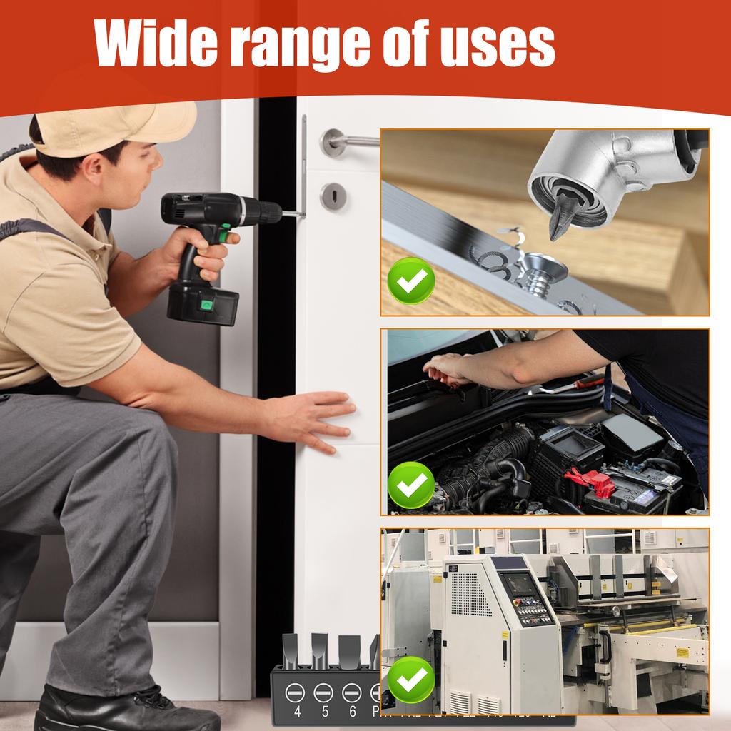 Right Angle Impact Drill Adapter Set 1/4" Hex Shank Driver Angle Extension and Flexible Angle Extension Bit for Screwdriver
