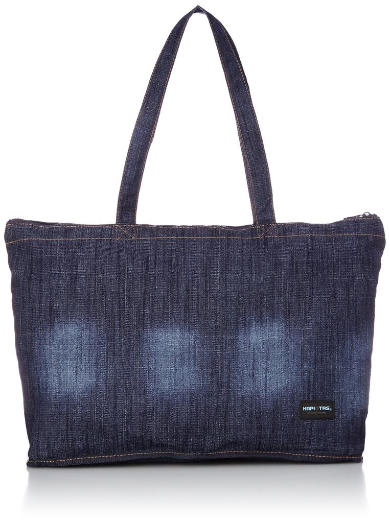 Hapitas Foldable Denim Tote Bag, Carry-On Compatible, Available In a Variety of Patterns, 17L, 33cm, 0.36kg, H0001-DE 272, Indigo