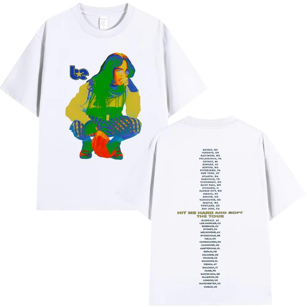 Singer Billie Eilish Cotton Men's Shirt Y2k Short Sleeved Hit Me Hard and Soft Album Graphics Women Hip-hop Comfortable T-shirt