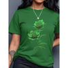 Women's Yellow T-Shirt with Gold Rose Print, Round Neck Short Sleeve Casual Top