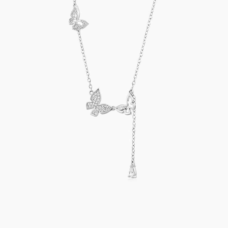 

925 Sterling Silver Butterfly Necklace for Women , French Fashion Tassel Pendant , 2024 Autumn Winter New Arrival 925 silver білий
