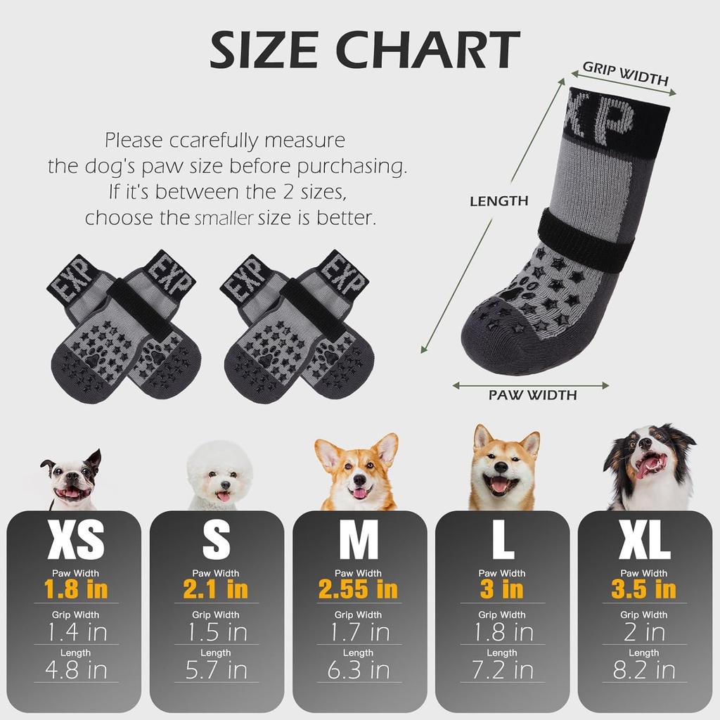 EXPAWLORER Anti Slip Dog Socks To Prevent Licking Paws - Dog Shoes for Hot Pavement, Dog Booties for Hardwood Floors, Dog Boots & Paw Protectors with