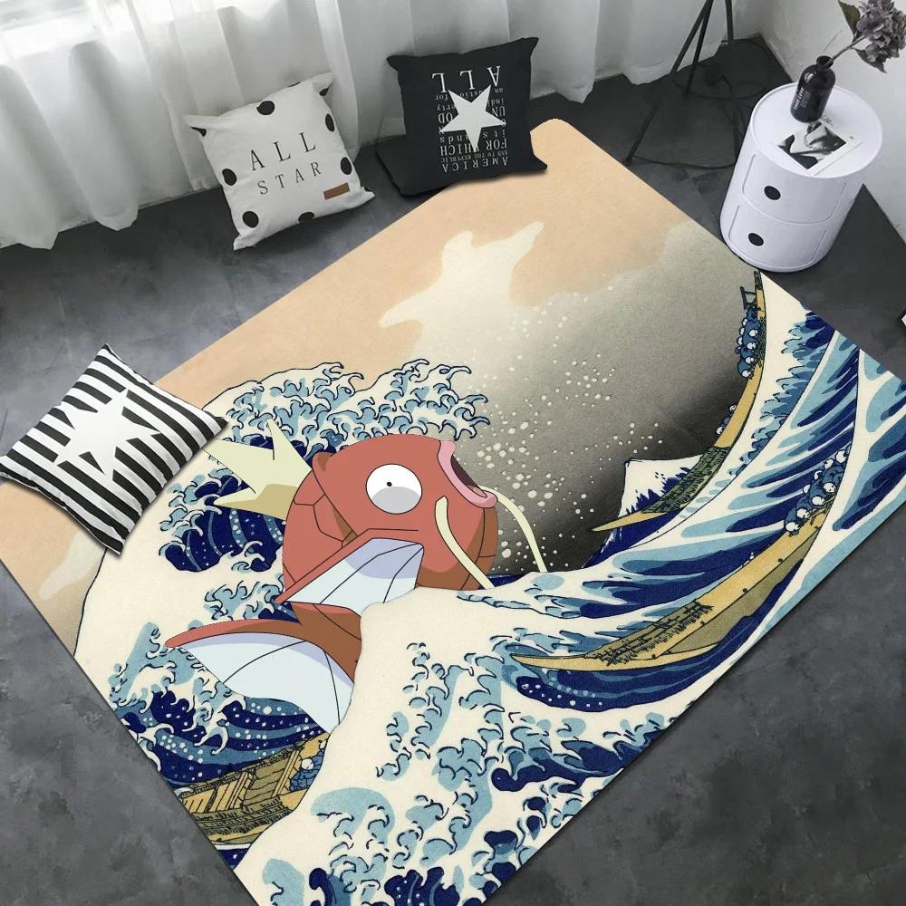 Japanese Wave Art Floor Mat Retro Multiple Choice Living Room Kitchen Rug Non-Slip Modern Home Decor