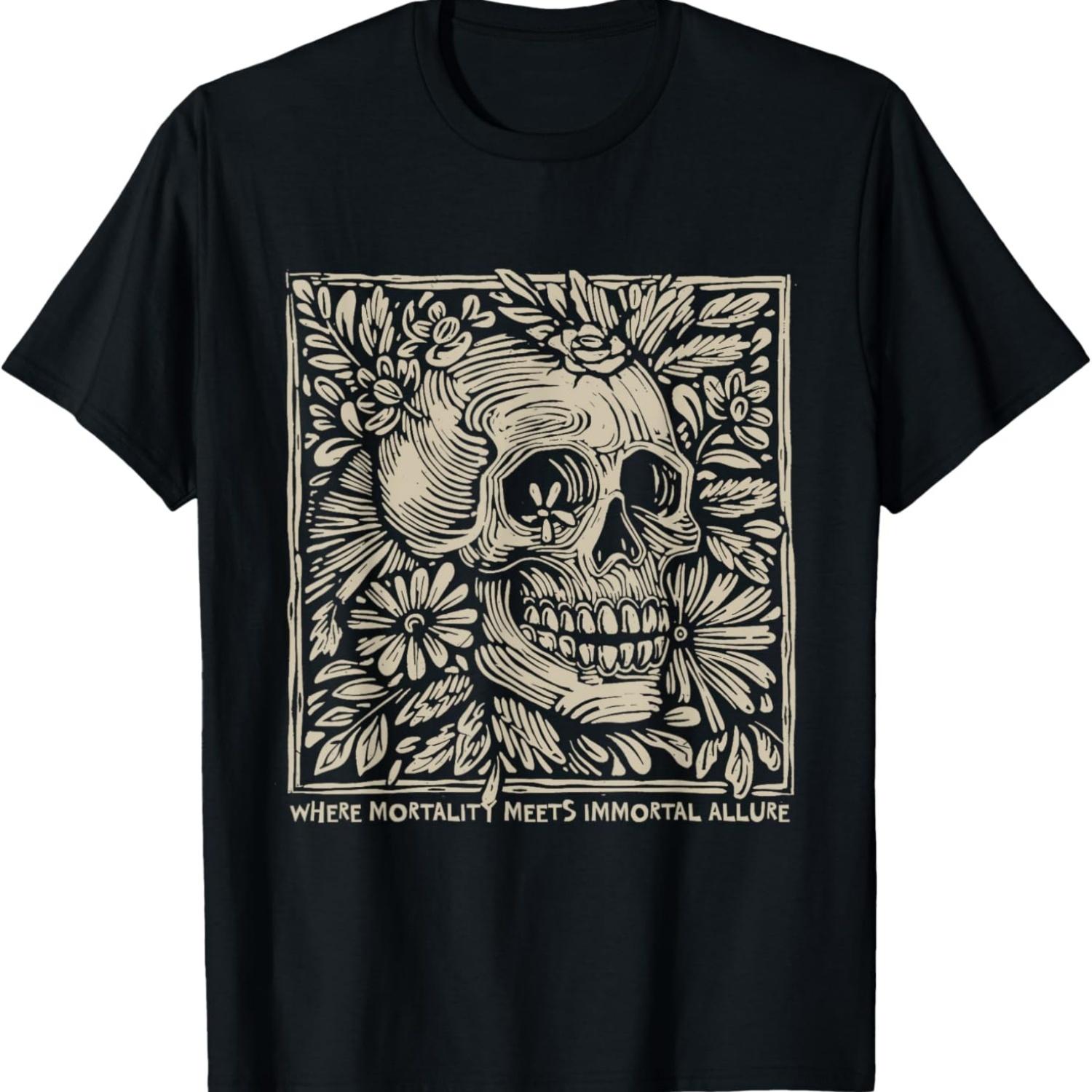 Mortality Meets Immortal Allure - Monochrome Skull Design T-Shirt S чёрный