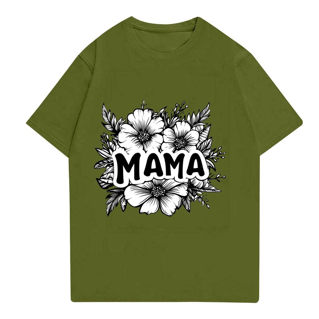 Damenmode Rundhals Kurzarm T-Shirt Muttertag Bedruckt Lässiges Oberteil