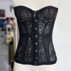 Sexy Style Black Women Strapless Top Lace Hollow Out See Through Top Corset Vest Party Vacation Wear