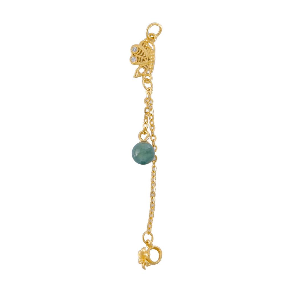 Gold-Plated Silver Butterfly & Jade Flower Tassel Accessory - New Chinese Style DIY Jewelry