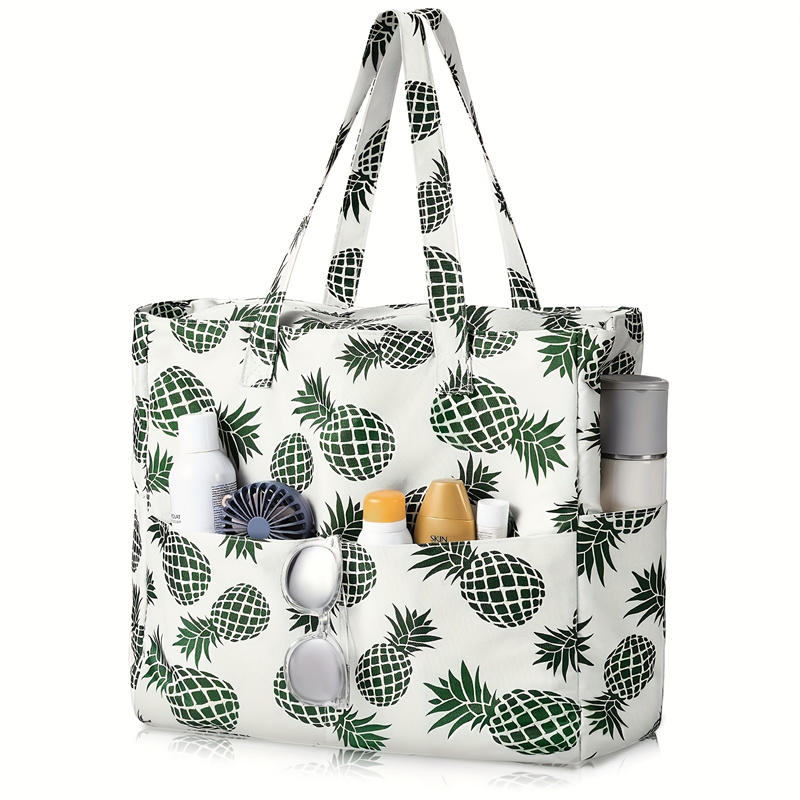 1PC Beach Tote Bag Lightweight Foldable Multi-Pocket Design With Zipper Bag Perfect For Pool Travel Gym And Outdoor Adventures Handbag