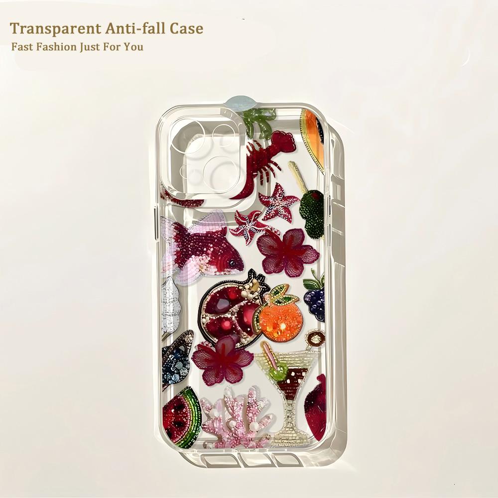 Beaded Pomegranate Sun Phone Case For iPhone 17 16 16e 15 14 13 12 11 Mini Pro Max X XR XSMax 8 Air Plus Transparent Back Cover