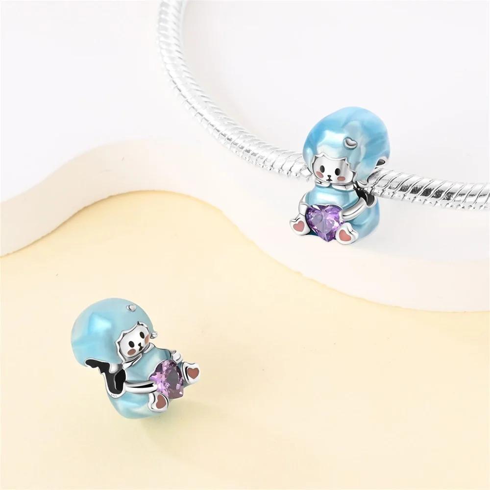 Charms Original Copper Plated Blue Lamb Animal Beads Fit Bracelet Diy Fine Gift Women Delicate Jewelry Accessory