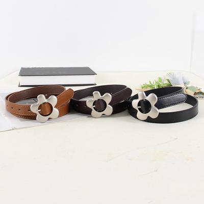 Yousheng Imitation Leather Women Belt Metal Flower Pin Buckle Adjustable Design Waist Belt Dress Shirt Tops Waistband Clothing Accessories