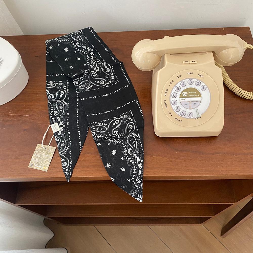 Artistic wear, Korean literary and artistic small silk scarves, ramie neck protectors, decorative floral head scarves, wide streamer tied silk scarves