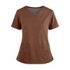 Women's Fashionable Solid Color V-neck Double Pocket Short Sleeved Shirt With Slit Hem Uniform And Worker Top