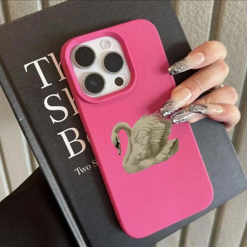 Phone Case For iPhone 16 15 Pro Max 14 13 12 11 Pro Max 16 Plus XS XR X 16e Elegant White Swan Design Soft Cute Shockproof Cover