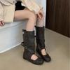Korean niche pleated stacked pants tube cool boots women's summer thin hollow breathable ballet style high-top cowboy short boots